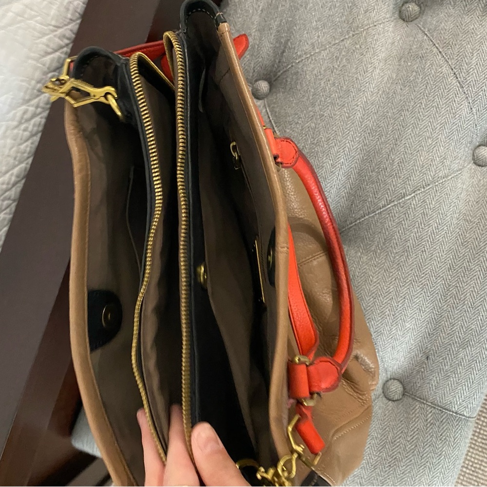 Leather Brown and Orange Women's Work Bag - Picture 3 of 6